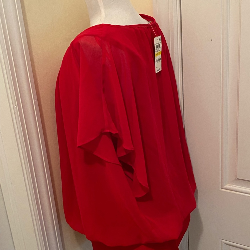 Jm Collection Red Flutter Sleeve Top Size M Nwt N… - image 4